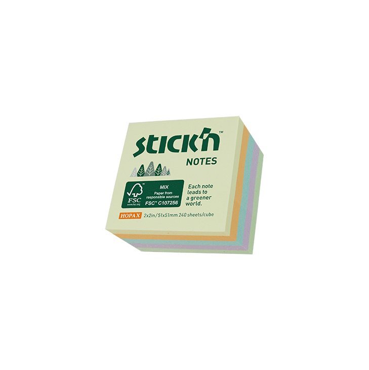 Notisblock Stick'n 51x51mm FSC 5 färger 1