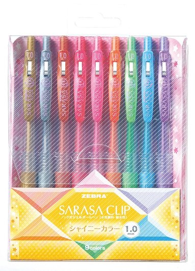 Gelpenna 1mm Zebra Sarasa Clip Shiny 9 färger