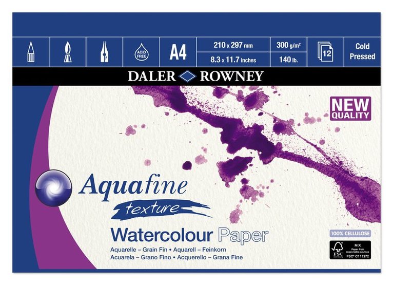 Akvarellblock A4 Aquafine Texture 300g 12blad 1