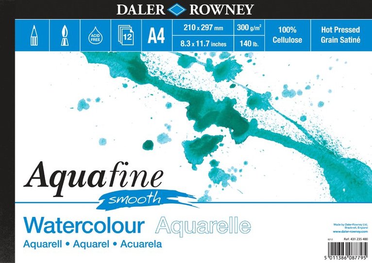 Akvarellblock A4 Aquafine Smooth 12 ark, Övrigt