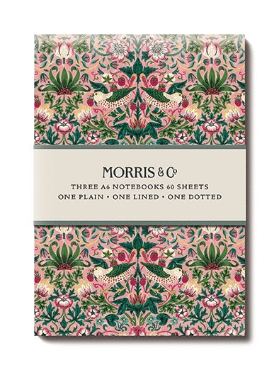 Skrivhäfte A6 3-pack - William Morris : Strawberry Thief Blush 1