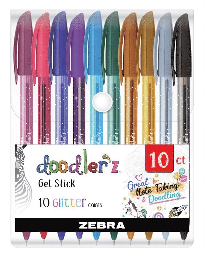 Gelpenna Zebra Doodler'z glitter 10 färger 1