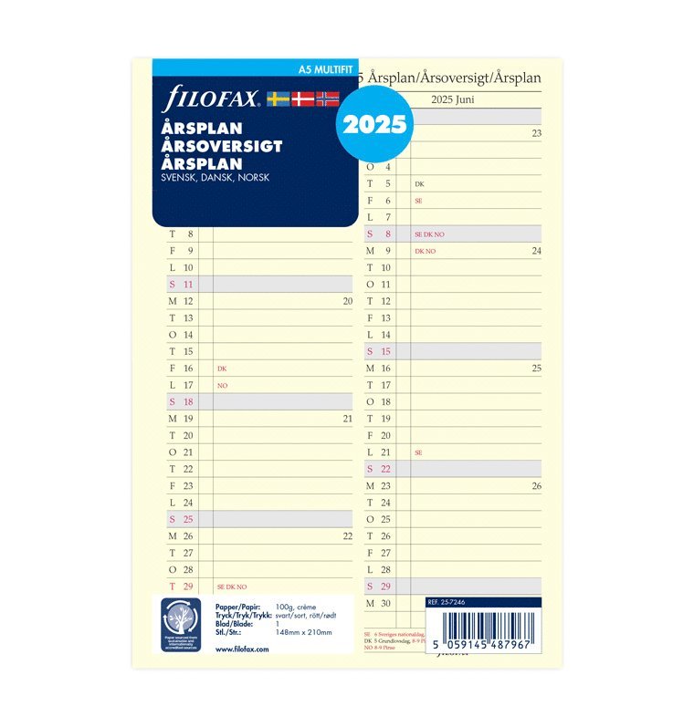 Årsplan 2025 Filofax A5 S/D/N 1