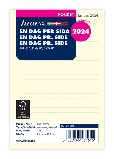 Kalendersats 2024 Dagbok Pocket Dag/Sida S/D/N 1