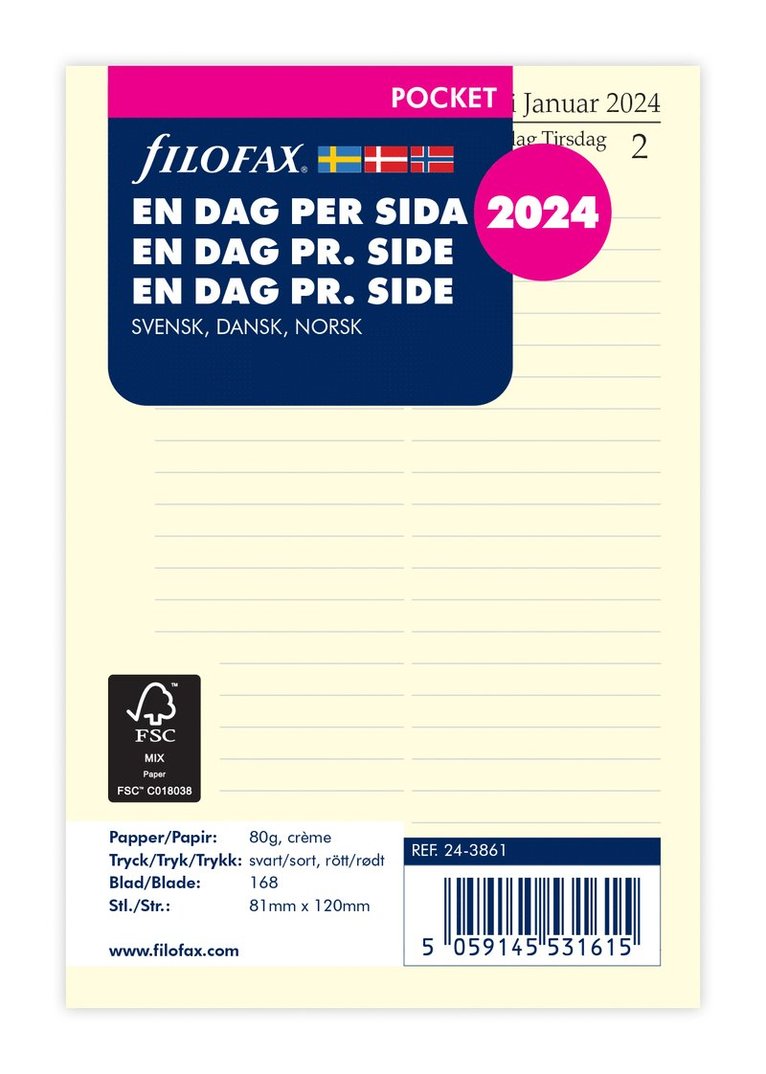 Kalendersats 2024 Dagbok Pocket Dag/Sida S/D/N 1