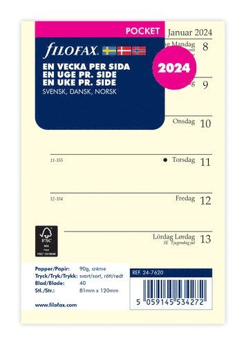 Kalendersats 2024 Dagbok Pocket Vecka/Sida S/D/N 1