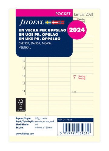 Kalendersats 2024 Dagbok Pocket Vecka/Uppslag Vert S/D/N 1