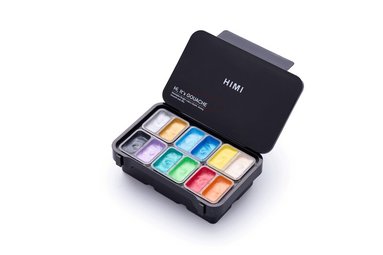 Gouache HIMI Twin Cup Set - 12 Shiny Metallic Colours (Black Case), Övrigt