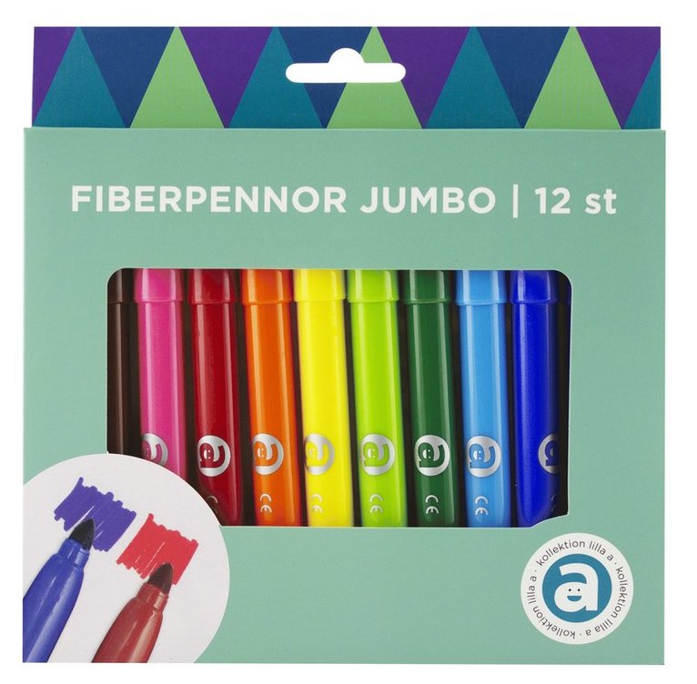 Fiberspetspenna Jumbo 12 färger 1