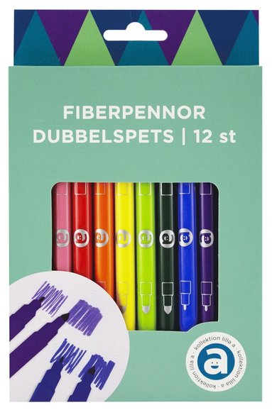 Fiberspetspenna dubbelspets 12 färger 1