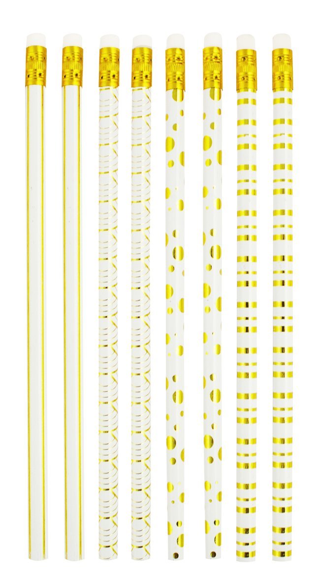 Blyertspenna med radertopp 8-pack vit/guld, Övrigt