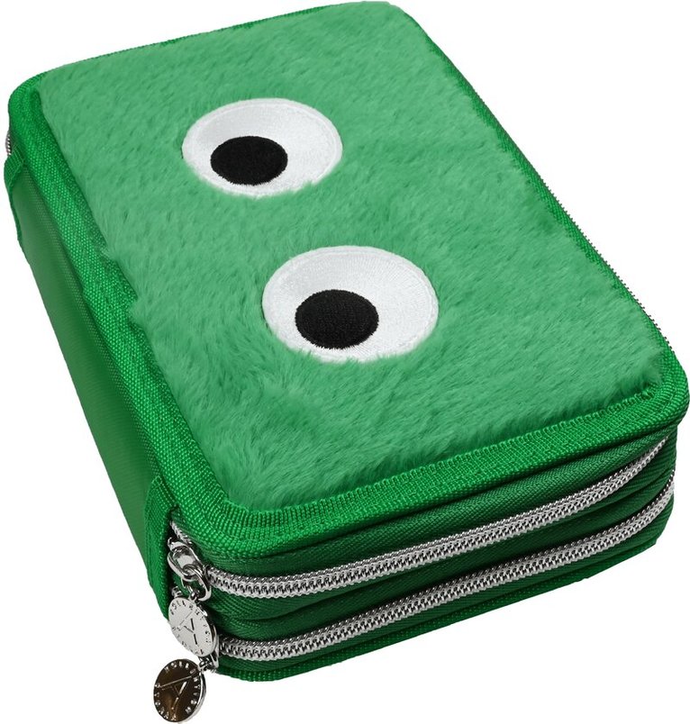 Pennfodral fyllt 26 delar Fluff med ögon grönt, Övrigt