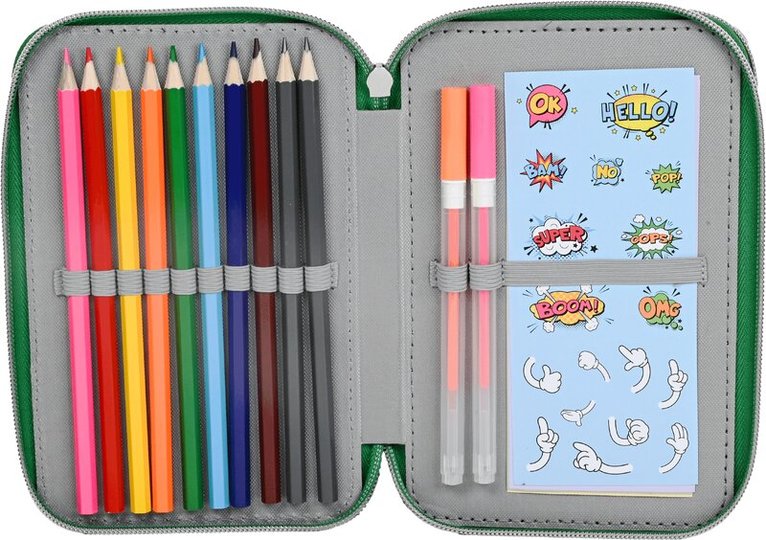 Pennfodral fyllt 26 delar Fluff med ögon grönt, Övrigt