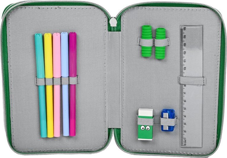 Pennfodral fyllt 26 delar Fluff med ögon grönt, Övrigt