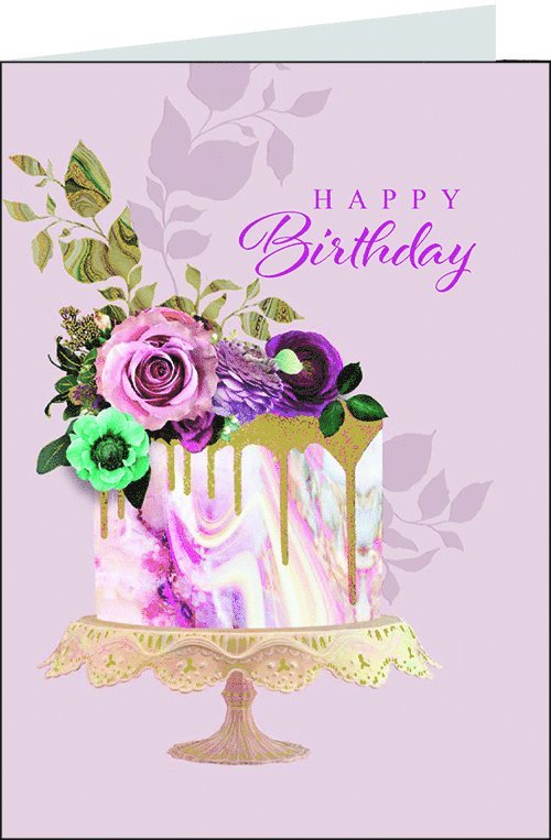 Gratulationskort med kuvert - Tårta med blommor på 1