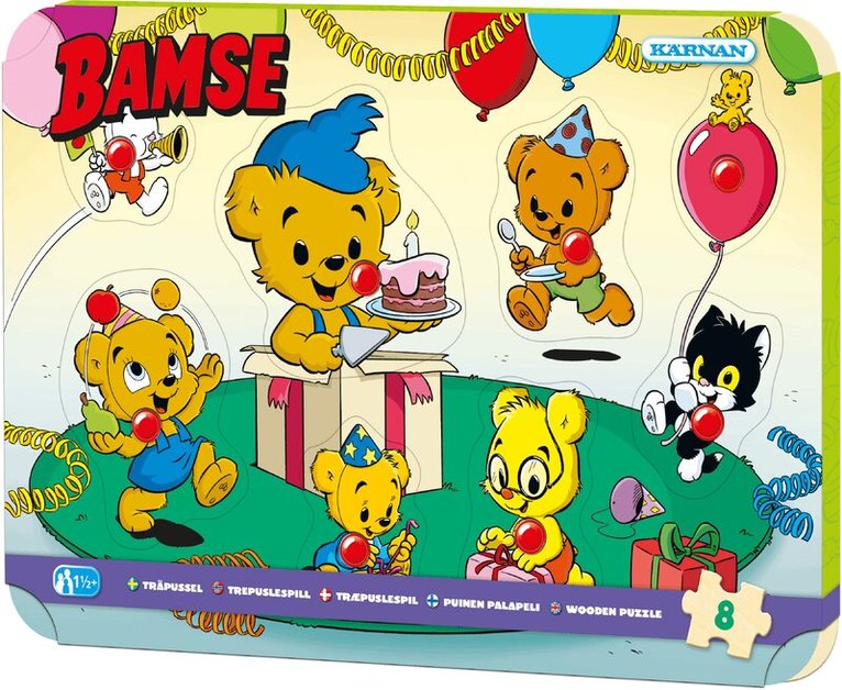 Knoppussel 8 bitar trä Bamse, Övrigt