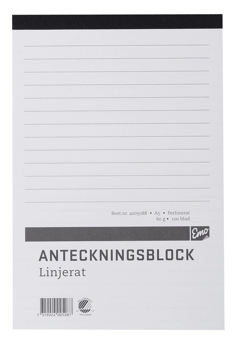 Klammerblock A5 linjerad, Övrigt