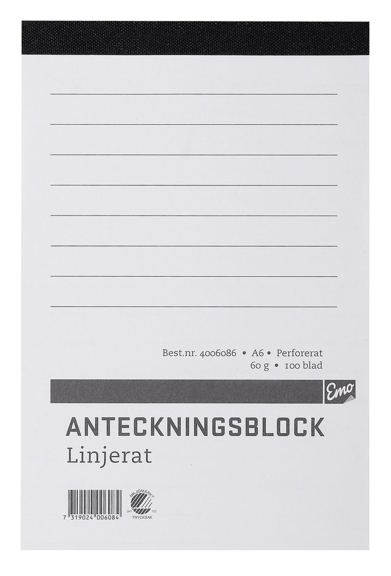 Klammerblock A6 linjerad, Övrigt