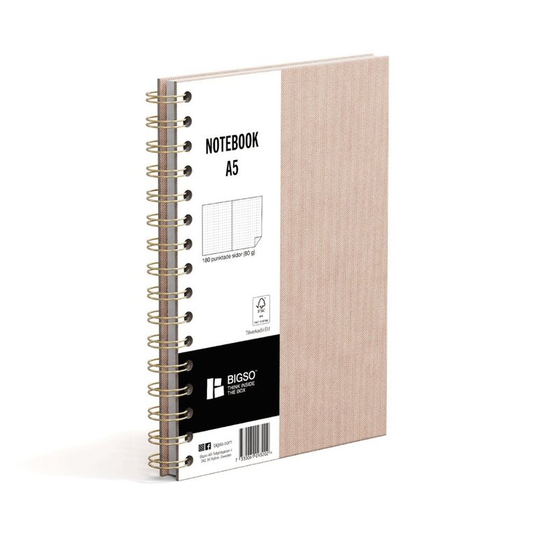 Anteckningsbok A5 spiral dotted beige, Övrigt