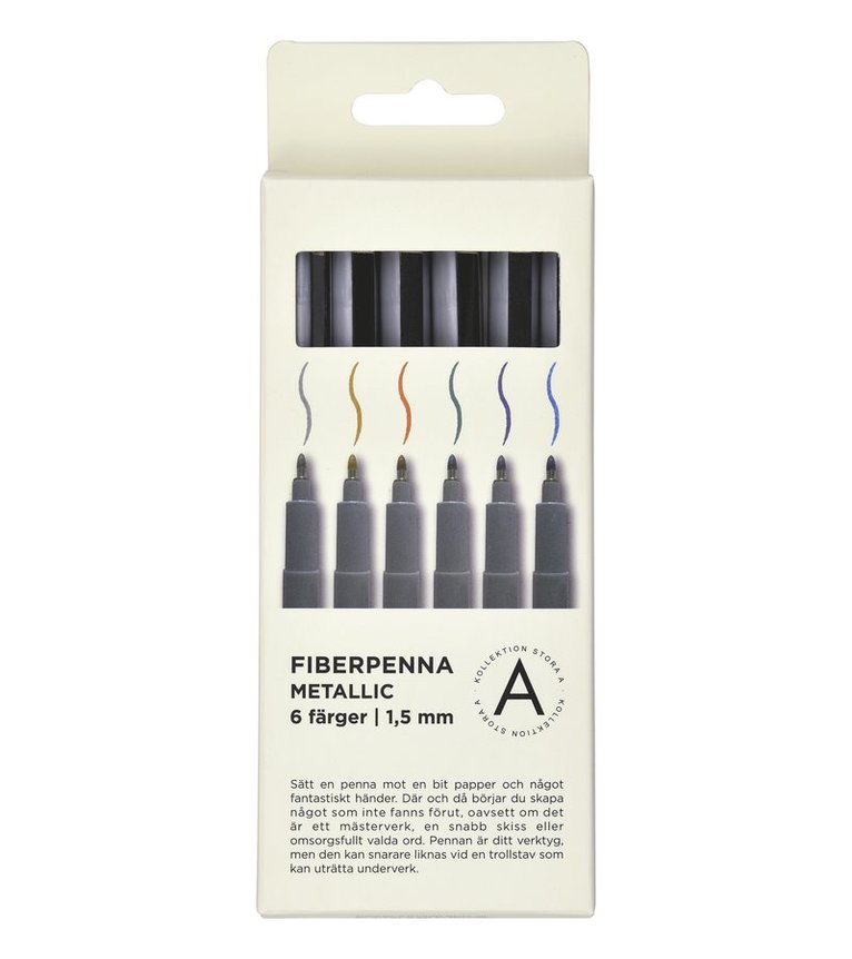 Fiberspetspenna metallic 6-pack