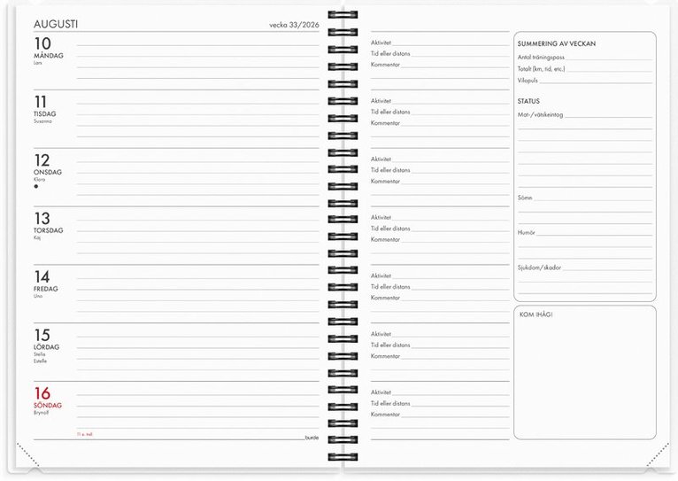 Kalender 2026 Träningskalendern A5 2i1, Övrigt