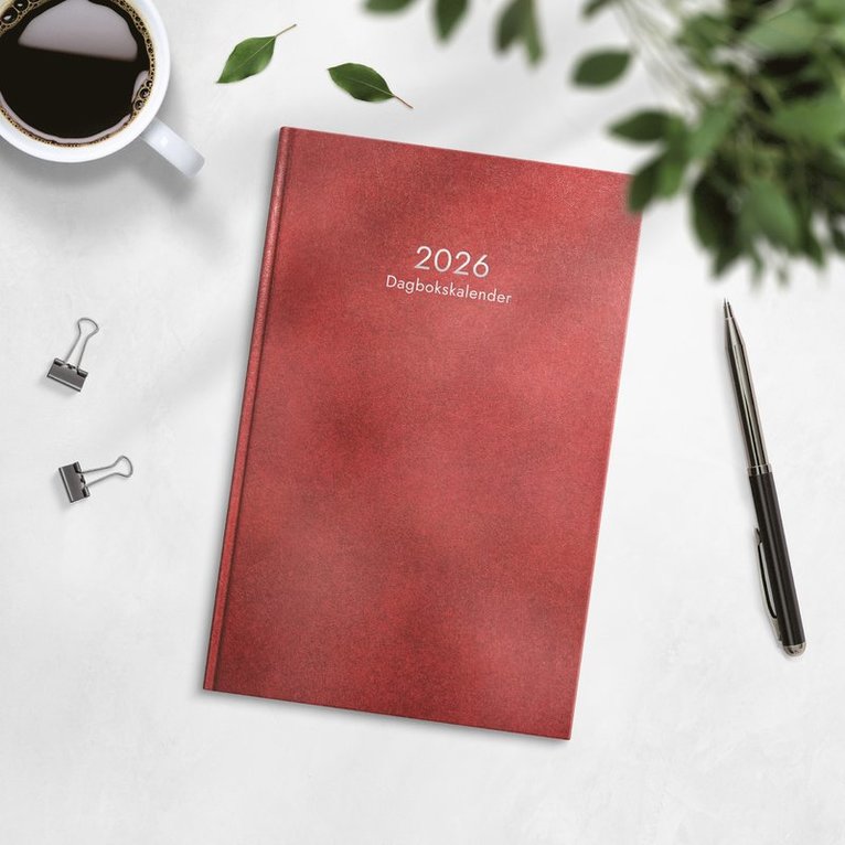 Kalender 2026 Dagbokskalender rött konstläder, Övrigt