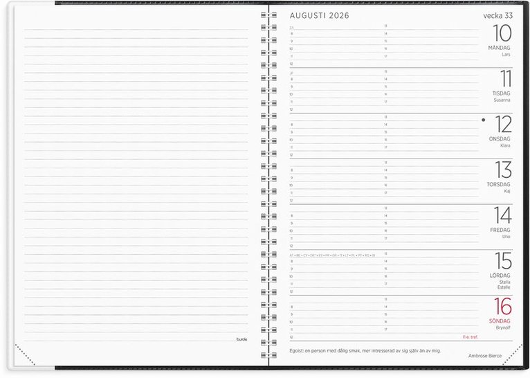 Kalender 2026 Stor Veckokalender svart plast, Övrigt