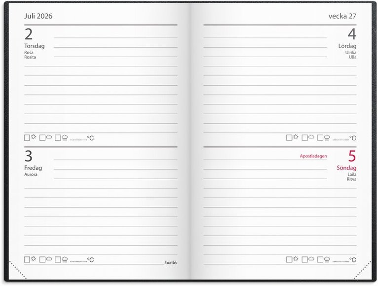 Kalender 2026 Stora Fick svart konstläder, Övrigt