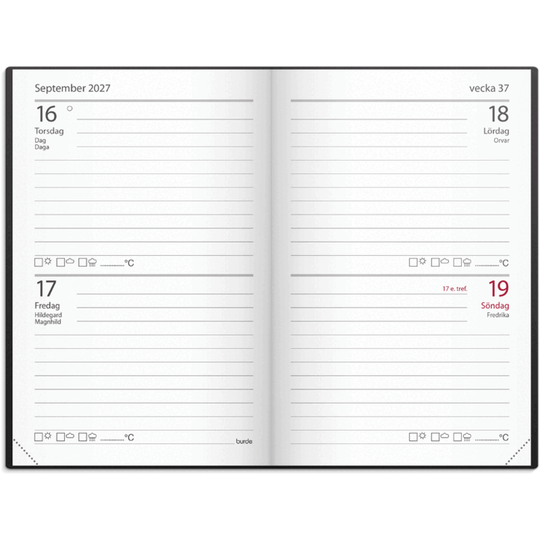 Kalender Stora Fick 2027 svart konstläder, Övrigt