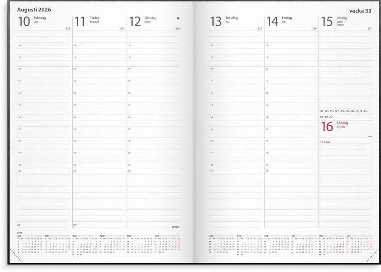 Kalender 2026 Weekly A5 svart konstläder, Övrigt