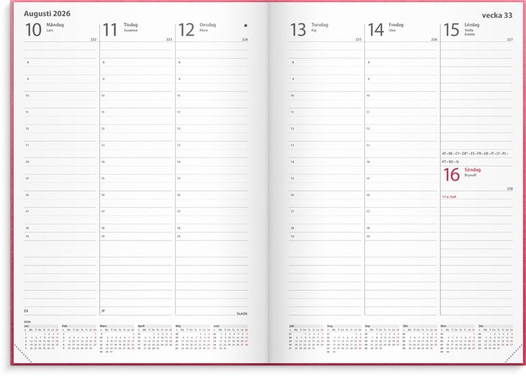 Kalender 2026 Weekly A5 rosa konstläder, Övrigt