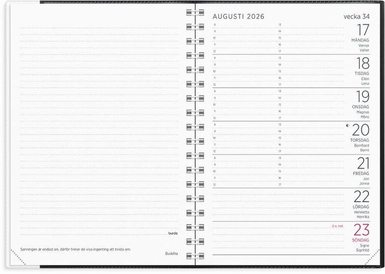 Kalender 2026 Liten Veckokalender svart plast, Övrigt