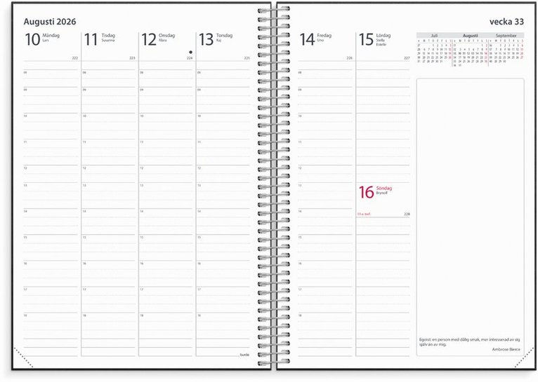 Kalender 2026 Noteringskalendern svart konstläder, Övrigt