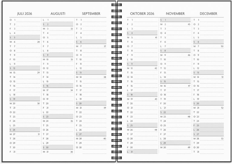 Kalender 2026 Få det gjort svart, Övrigt