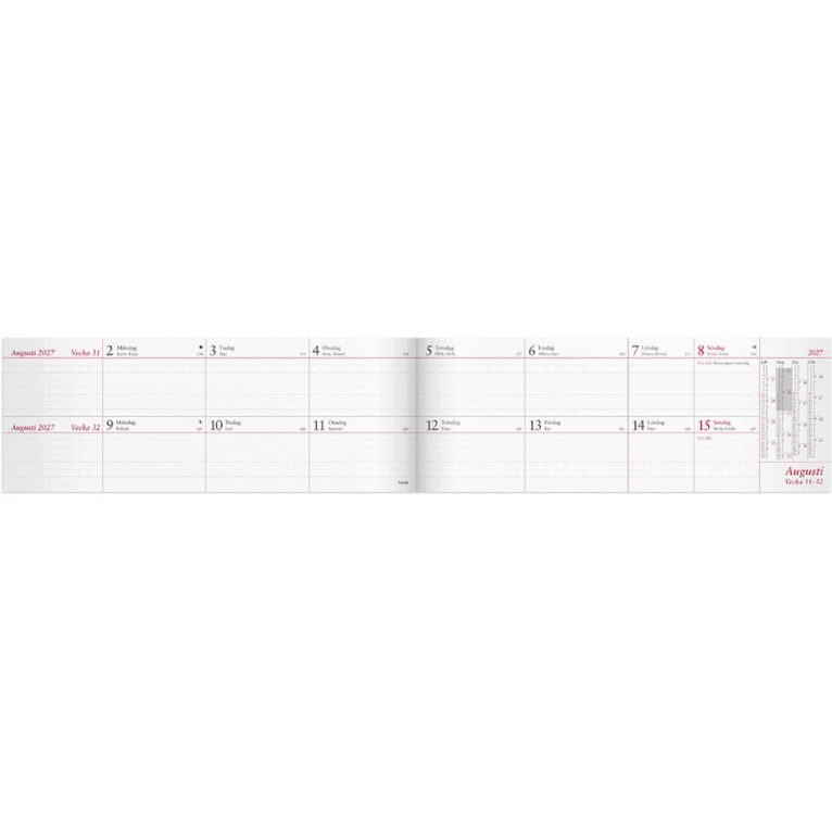 Tvåveckors Plankalender 2027, Övrigt