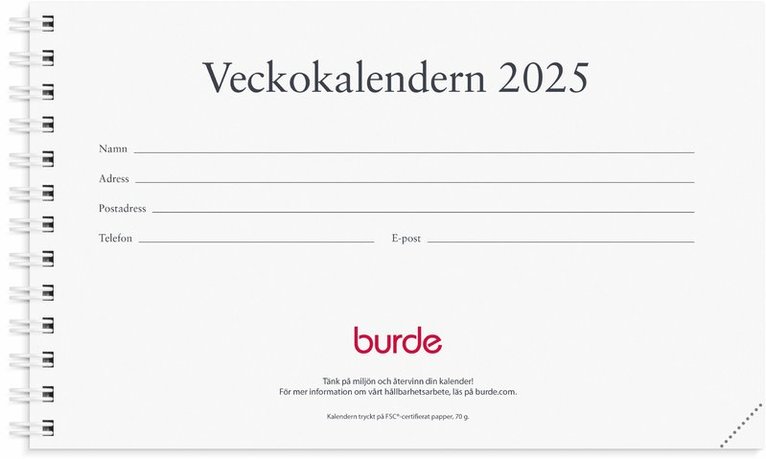 Kalender 2025 Veckokalendern refill 1