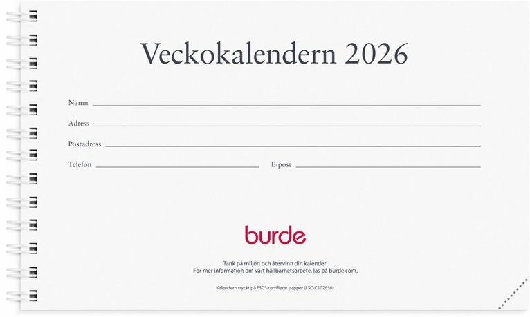 Kalender 2026 Veckokalendern refill, Övrigt