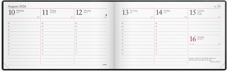 Kalender 2026 Veckokalendern svart skinn, Övrigt