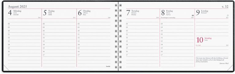 Kalender 2025 Veckokalendern svart konstläder, Övrigt