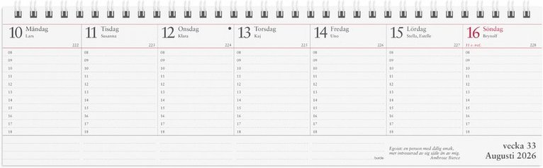 Kalender 2026 Veckoalmanackan, Övrigt