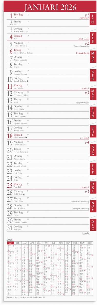 Kalender 2026 Stor Bordskalender flik, Övrigt