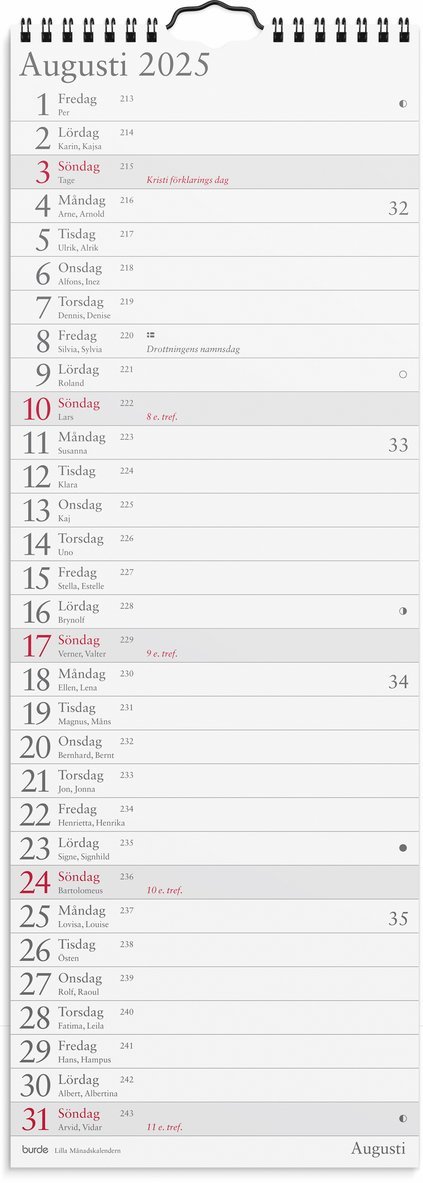 Väggkalender 2025 Lilla Månadskalendern, Övrigt