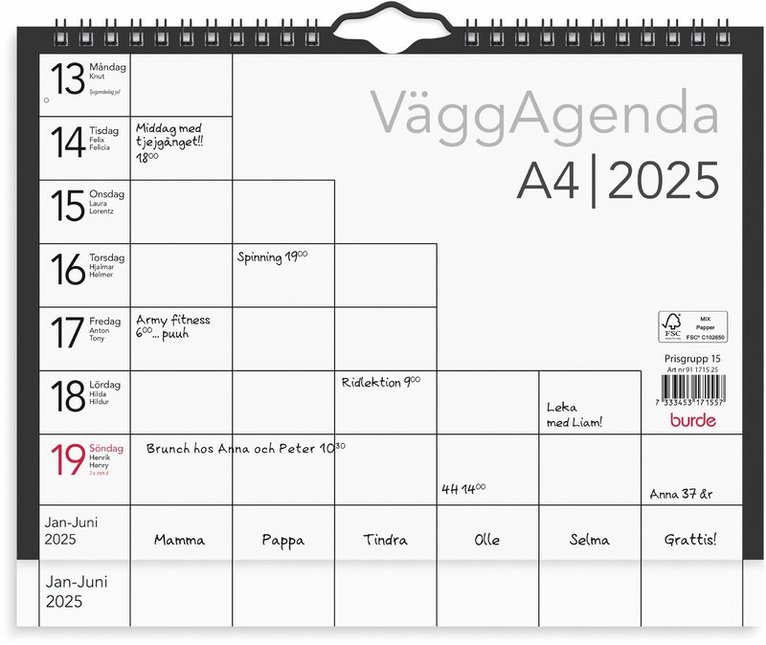 Väggkalender 2025 Väggagenda A4 1