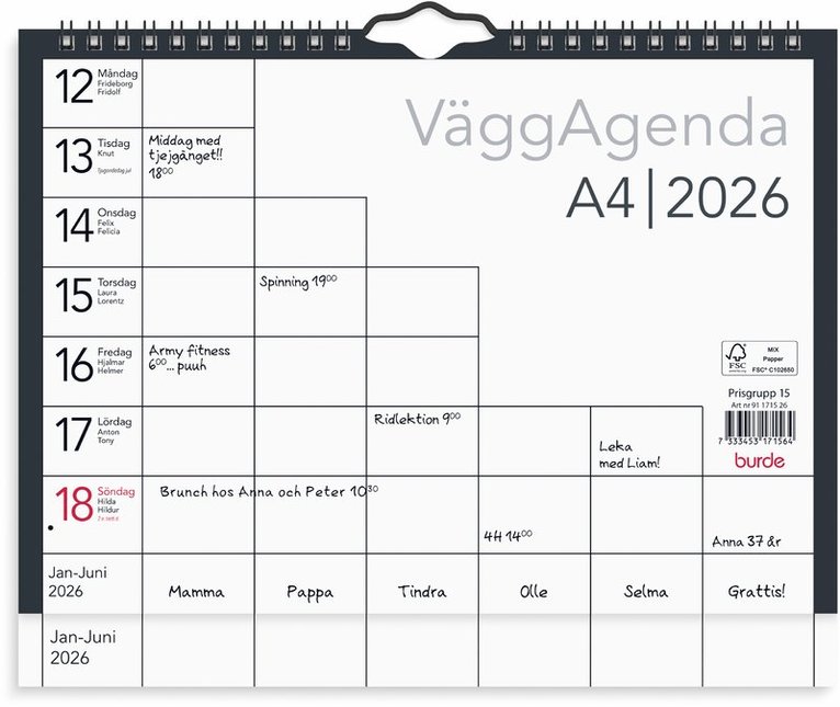 Väggkalender 2026 Väggagenda A4, Övrigt