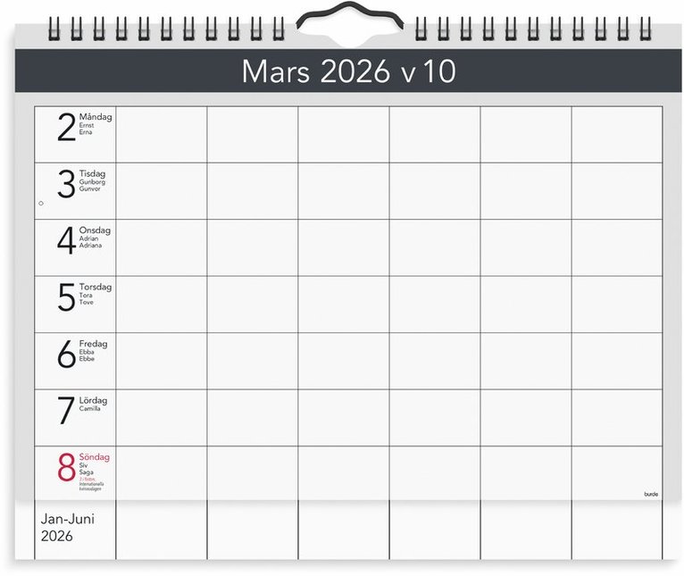 Väggkalender 2026 Väggagenda A4, Övrigt