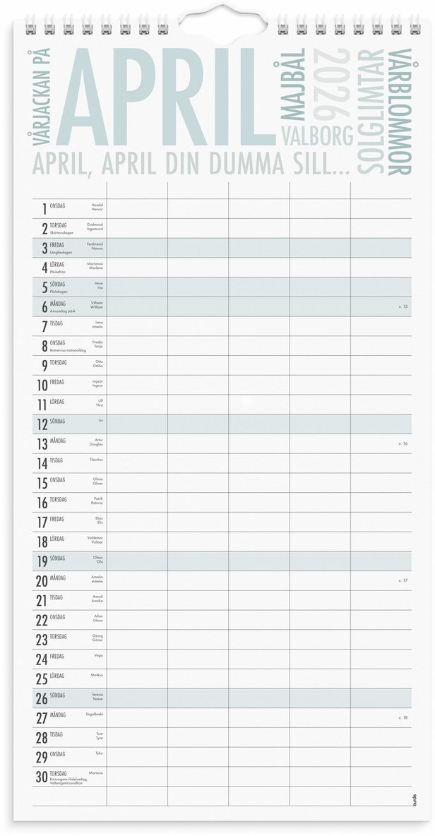 Familjekalender 2026 TrendArt, Övrigt