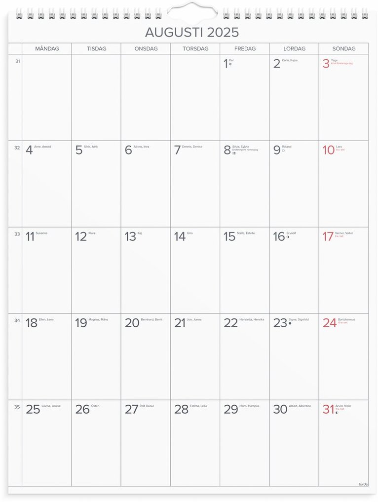 Väggkalender 2025 Stora Månadskalendern, Övrigt