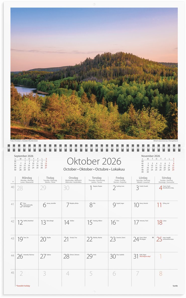 Väggkalender 2026 Sweden med kuvert, Övrigt
