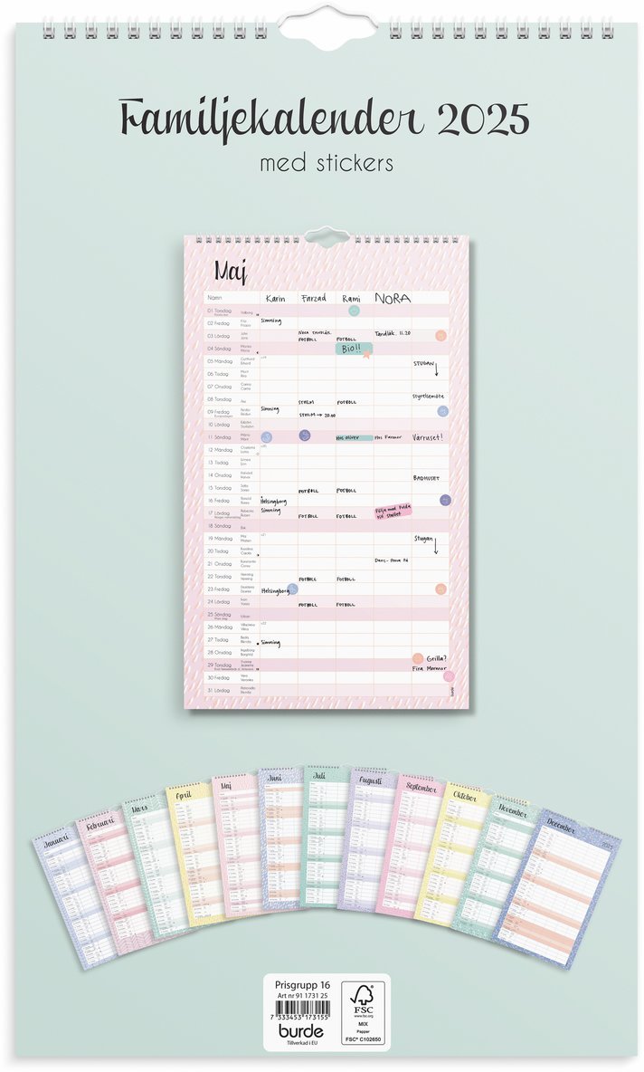 Familjekalender 2025 Pastell stickers 1