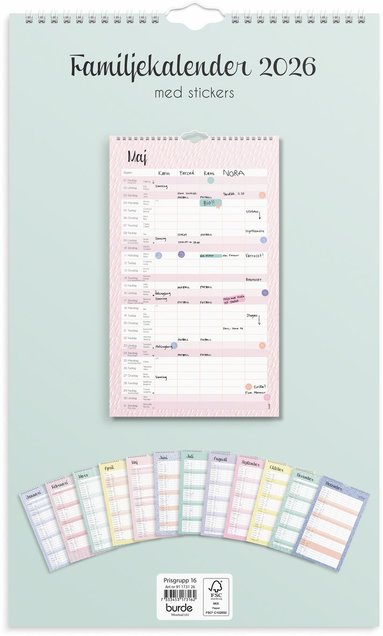 Familjekalender 2026 Pastell stickers